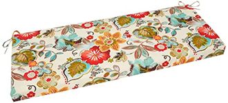 Pillow Perfect Bright Floral Indoor/Outdoor Sofa Setee Bench Swing Cushion with Ties Weather, and Fade Resistant, 18" x 45", Ivory Alastriste