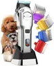 oneisall Tondeuse professionnelle pour chien - Kit de toilettage sans fil/rechargeable avec peignes métalliques détachables (argenté)