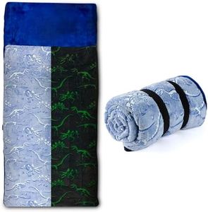 Glow-in-the-Dark Dinosaur Sleeping Bag for Kids - Plush T-Rex, Luminescent Blue, 66 x 30 inches