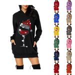 Womens Christmas Hoodies Graphic Printed Oversized Crewneck Sweatshirt Loose Xmas Casual Pullover Dress with Pocket