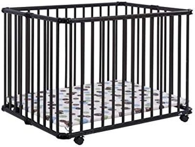 Geuther Laufstall Lucilee | Baby Laufgitter 76x97 cm aus Buchenholz – 3-fach höhenverstellbar ohne Werkzeug | TÜV Rheinland geprüft | klappbar & mobil auf Rollen | Made in Germany | Playpen Schwarz