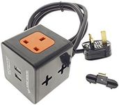 BLACK 2M EXTENSION LEAD CUBE WITH USB SURGE PROTECTED & WALL/TABLE MOUNTABLE