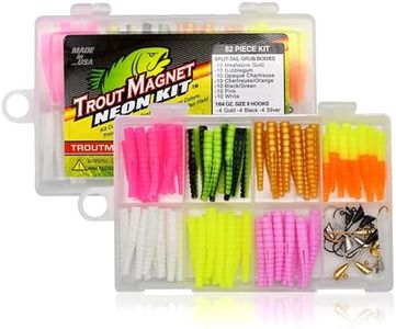 Trout Magnet Leland Lures 87659 Neon Kit- 70 Grub Bodies and 15 Size 8 Hooks.