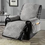 STONECREST Non Slip Recliner Chair Cover - Cotton Pre-Washed Recliner Cover, Embroidery Coin Medallion Pattern Recliner Slipcover Stay in Place (Grey, Recliner 23"(58CM) Regular)