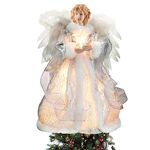 Angel Christmas Tree Topper Decorations, Angel Star Treetop with LED Lights, Angel Xmas Tree Top Ornament with White Feather Wings for Christmas Tree Holiday Wonderland Party Decor(Silver)