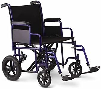 Medline Heavy Duty Transport Chair supports up to 500 lbs., Bariatric Transport Wheelchair, 22" x 18" seat, Blue Frame