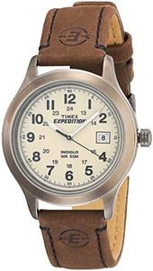 Timex Men's Expedition Metal Field Watch, Brown/White/Red, Analog Watch,Quartz Watch,Quartz Movement