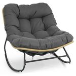 ORALNER Outdoor Papasan Rocking Chair, Oversized Wicker Egg Chair with Soft Cushion, Steel Frame, Woven Rattan Patio Rocker Indoor Lounger for Balcony Porch Garden Living Room (1, Gray,Yellow)