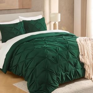 Andency Dark Green Comforter Set Oversized Queen(98x98Inch), 3 Pieces Comforter for Girls Kids, Soft Microfiber Pinch Pleat Comforter Set, All Season Lightweight Bedding Set