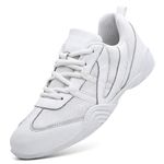 DADAWEN Women's Girls' Lace Up Textile Sport Shoes Breathable Mesh Cheerleading Shoes Dance Sneakers Size 7 M US Big Kid White(Mesh)