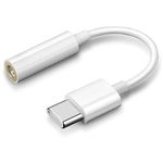 Type-C to 3.5 MM Jack AD7 Cable for Motorola Edge 50 Pro Original Type-C to 3.5 MM Audio Jack Cable Converter for CDLA Type, Earphone Head Noise Cancelling Connector Splitter (SM7,WHT)