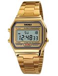 FANMIS Women's Men's Digital Electronic Square LED Sports Watch Multifunction Waterproof Daily Alarm Gold-Tone Watch, A Gold, Digital