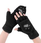 Richmen Girls Winter Gloves with Touch Screen Finger for Women Woolen warm Rabbit Fur Gloves Mittens | Soft Fleece Windproof Mobile Screen Touch Hand Gloves (Freesize) (D Black)