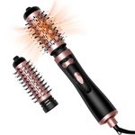 Hair Dryer Brush, 3-in-1 Rotating Round Hot Air Spin Brush Set with 2 Brushes (2" & 1.5"), Negative Ionic Blow Volumizer, 2 Detachable Auto-Rotating Curling Brush,Dry as You Style,Black & Gold