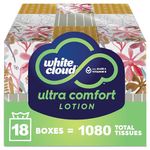 White Cloud Ultra Comfort Lotion 3-Ply Facial Tissue with Aloe & Vitamin E, 18 Box Multipack, 60 Tissues Per Box