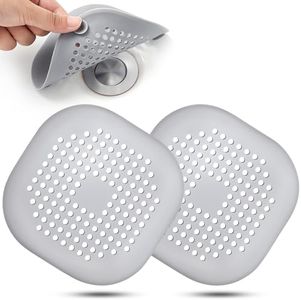 Flutesan 2 Pcs Hair Catchers Square Hair Drain Cover for Shower Bath Plug Sink Catcher Hair Soft Silicone Stopper with Suction Cup Easy to Install for Bathroom Bathtub, Kitchen, Floor Laundry (Gray)