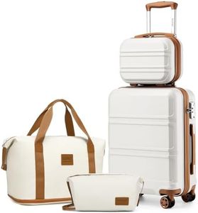 Kono Set de 4 Valises de Voyage Rigide Bagage Cabine 55cm avec Portable Vanity Case et Pliable Sac de Voyage pour Sport avec Trousse de Maquillage, Blanc Crème