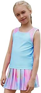 MODAFANS Girls Tennis Golf Dress Athletic Outfit Kids Tie dye Tank Top and Skorts Sets Sports Skirt with Shorts, Sky Blue, 8-9 Years