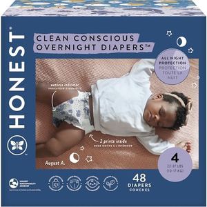 The Honest Company Clean Conscious Overnight Diapers | Plant-Based, Sustainable | Cozy Cloud + Star Signs | Club Box, Size 4 (22-37 lbs), 48 Count