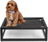 FUZI Up Pup Black Dog Bed, Raised Dog Cot, Tough Dog Bed, Strong Iron Frame and No-Slip Feet for Indoor or Outdoor Use, Small Luxury Elevated Dog Bed, Chew Proof Elevated Dog Bed Small 26x17x8 Black