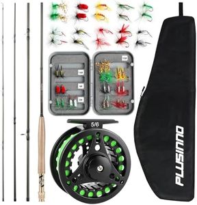 PLUSINNO Fly Fishing Rod and Reel Combo, 4 Piece Lightweight Ultra-Portable Graphite Fly Rod 5/6 9' Complete Starter Package with Carrier Bag