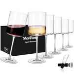 Moretoes Wine Glasses Set of 6, Crystal Square Wine Glasses, 15 oz Long Stem Wine Glasses for White Red Wine