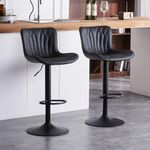 Kidol & Shellder Bar Stools Set of 2 Swivel Barstools Faux Leather Adjustable Soft Cushion Wing Back Counter Stools, Black, 3-5 Mins to Assemble, Loads 300lbs