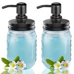 2-Pack Mason Jar Soap Dispenser - 16 oz Thick Clear Glass Soap Dispenser with Rust Proof Stainless Steel Pump and Lid for Liquid/Dish Soap/Lotion, Refillable Dispensers for Kitchen Bathroom Countertop