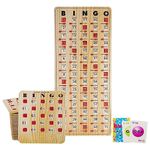 MR CHIPS Jam-Proof Bingo Cards with Sliding Windows, 25 Tan Woodgrain Bingo Cards, 75 Bingo Calling Cards, 1 Bingo Master Board