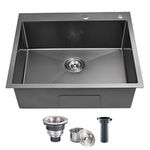 POPFLY 25 Inch Drop in Kitchen Sink, Stainless Steel Overmount Single Bowl Sink, Handmade Deep Sink,Black