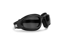 Motorcycle Goggles for Helmet - Antifog Lens - Adjustable Strap - Mat Black - by Bertoni Italy AF113A Smoke Lens - Wraparound Windproof Motorbike Goggles