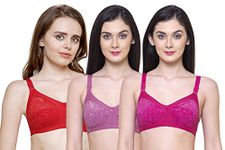 INKURV Full Coverage Bra for Women with Cotton Blend Fabric for High Support-Combo of 3 (Red_Queen_Blush_34B)