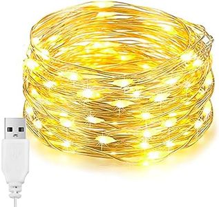 EvaStary Luci a LED, 100 LED USB da 33 piedi, luci a filo d'argento impermeabili, illuminazione decorativa per la camera da letto di Natale, feste in giardino, matrimoni all'aperto (bianco caldo)