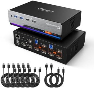 TESmart 8K@60Hz DP KVM Switch 3 Monitors 2 Computers USB 3.0, KVM Switch Triple Monitor 2 Computers DisplayPort 1.4, Support EDID, 1G Ethernet, Hotkey Switch, 4K@144Hz 2K@144Hz for Gaming&Home Office