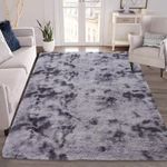 Zacoo Fluffy Grey Rugs for Bedroom Living Room 10x13 Extra Large Soft Shaggy Throw Carpet Non Slip Furry Fuzzy Rugs for Nurery Kids Room Plush Cozy Non Shedding Home Decor Mat, Tie Dye Dark Grey