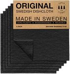 SUPERSCANDI Swedish Dish Clothes 6 Pack of Black Reusable Compostable Kitchen Cloth Made in Sweden Cellulose Sponge Dish Cloths for Washing Dishes