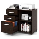 CASART Mobile File Cabinet, 3-Drawer Lateral Filing Cabinet with Wheels & Open Shelves, Mobile Document Storage Unit Printer Stand for Home Office (Coffee)