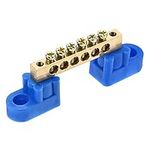 sourcing map Terminal Ground Bar Screw Block Barrier Brass 6 Positions Blue for Electrical Distribution