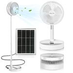 8 inch Portable Standing Fan, Solar Powered Foldable Pedestal Fans, 5200mAh Rechargeable Battery USB Powered Table Fan, Height Adjustable, 3 Speeds, Quiet Desk Floor Fan for Bedroom Office Camping