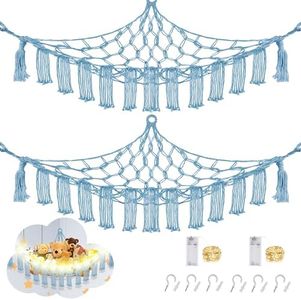 CERETIA Stuffed Animal Hammock with LED Light, 2 Pack Toy Hammock for Stuffed Animals Storage for Kids, Stuffed Animal Hammock Corner, Baby Blue