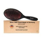 SHASH Since 1869 Made In Germany - Nylon Boar Bristle Brush For Normal To Thick Hair, Gently Detangles, No Pulling or Split Ends - Improves Hair Texture, Soothes and Stimulates Scalp (Large)