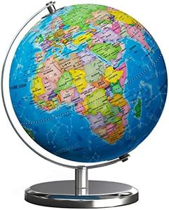 Waldauge Illuminated World Globe with Stand, 9" Earth Globes with Stable Heavy Metal Base for Kids Classroom Learning, LED Constellation Globe Night Light with HD Printed Map