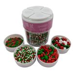 Christmas Sprinkles Sugar Pearls candy 120g/ 4.2oz, 4-cell Cupcake Cake Topper mix Holiday Sprinkles for Traditional Baking Manvscakes Jimmies Ice Cream Cookie Crystal Decorating Nonpareils