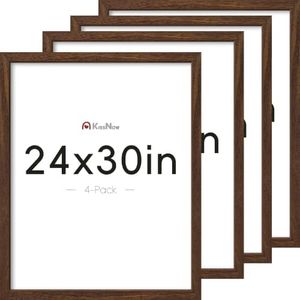 KissNow 24x30 Picture Frame 4 Pack, Brown Solid Wood, Gallery Wall Hanging