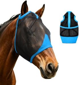 Hilltown Fly Masks for Horses Without Ears - Breathable Mesh, Large Eye Space, UV-Block, Built to Last, Comfort Fit - Horse Fly Mask for Grazing, Hot Weather Riding & Daily Use - Pony, Blue
