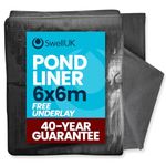 Swell UK 6 x 6m Pond Liner and Free Underlay | Ideal for Koi & Fish Pools Fountains and Streams | Flexible & Impermeable for Reinforced Durable Landscaping | Heavy Duty HDPE - 40 Year Guarantee