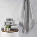 MADISON PARK SIGNATURE Splendor Luxury 100% Cotton Bathroom Towel Set - Soft, Plush 1000 GSM Heavyweight Hotel Quality, Zero Twist, Highly Absorbent, Quick Dry, Multi Sizes, Grey 6 Piece