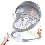 Uuoeebb Electric Baby Bouncer with Bluetooth, Baby Bouncer Chair with 5 Swing Speed, 3-Stage Timer and Remote Control, Portable Baby Swing Chair from Birth for 0 Months Plus Newborn Boys Girls (Grey)