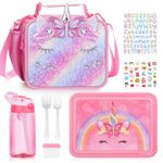 3PCS Kids Lunch Bag and Bento Box Set,Insulated Lunch Bag,Multicompartment Bento Lunch Box&Water Bottle for Kids, Leakproof Lunch Containers for Girls/Toddlers Pre-School,Kindergarten (Pink Unicorn)