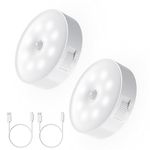 HUSAIHU 2 Pack Motion Sensor Lights, USB Charging Wireless LED Night Light, 2 Modes White and Warm Night Light, Sensor Lamp for Bedside, Stair, Bathroom, Closet, Wardrobe, Corridors, Warehouse